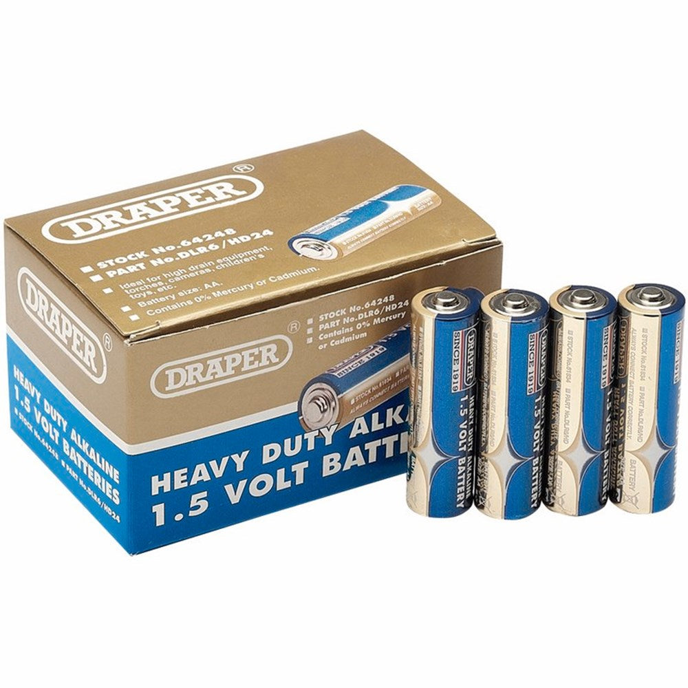 DRAPER 64248 - Heavy Duty Alkaline Batteries AA (24-Pack, Shrink Wrapped in Packs of Four)