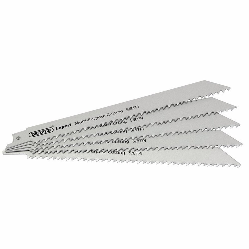 DRAPER 02314 - Expert 200mm 5/8tpi HSS Reciprocating Saw Blades for Multi Purpose Cutting - Pack of 5 Blades