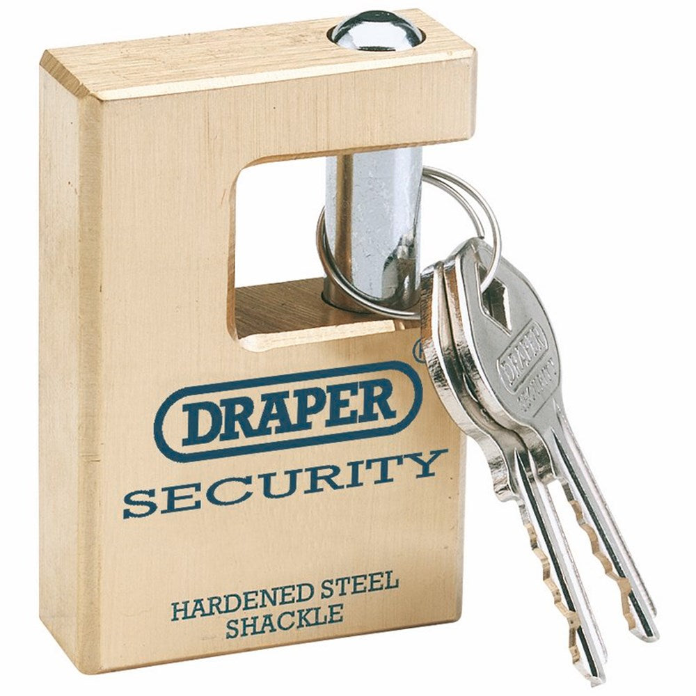 DRAPER 64201 - 63mm Quality Close Shackle Solid Brass Padlock and 2 Keys with Hardened Steel Shackle