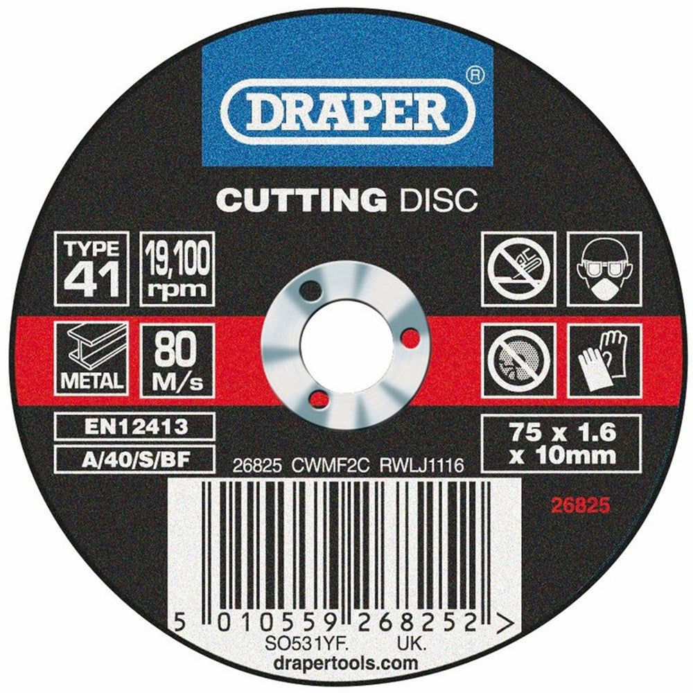 DRAPER 26825 - Flat Metal Cutting Discs, 75 x 1.6 x 10mm