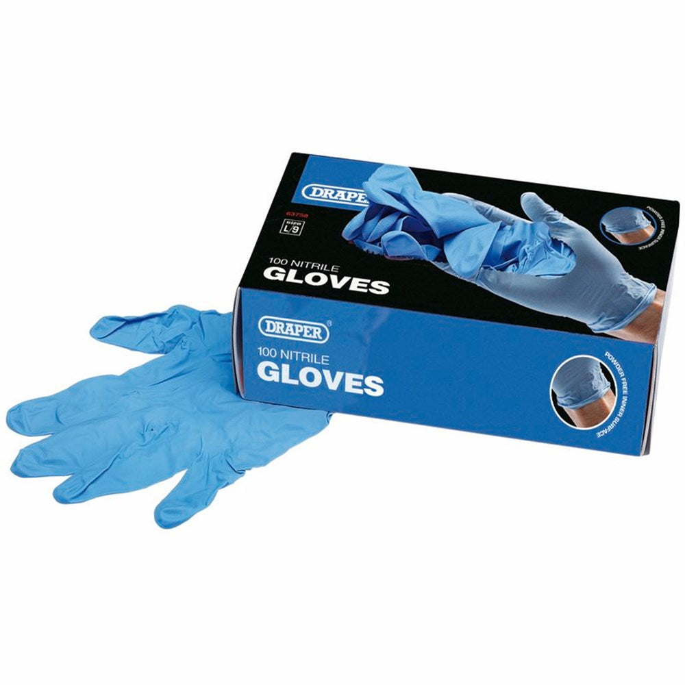 DRAPER 63758 - Large Nitrile Gloves (Box of 100)
