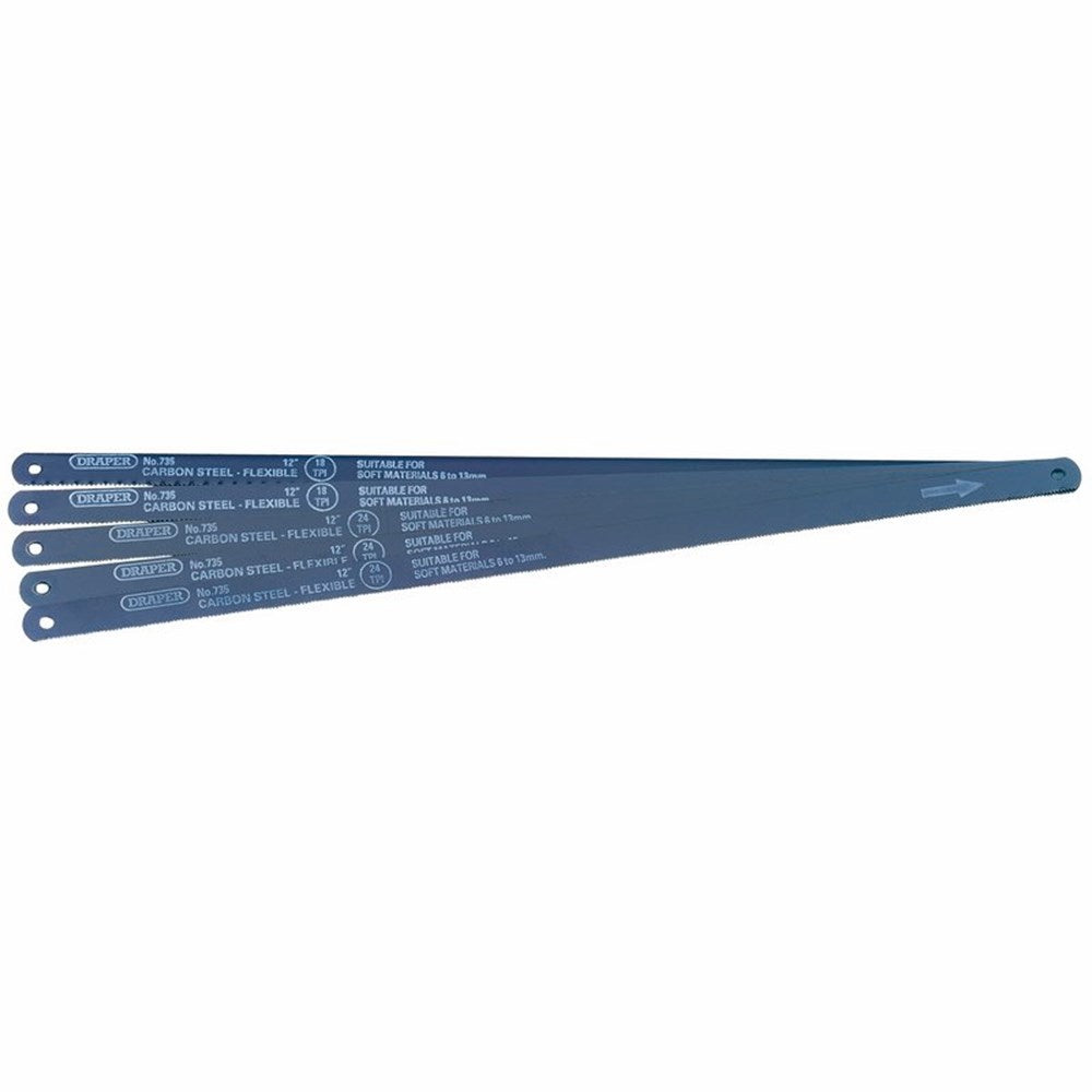 DRAPER 74118 - 5 Assorted 300mm Flexible Carbon Steel Hacksaw Blades