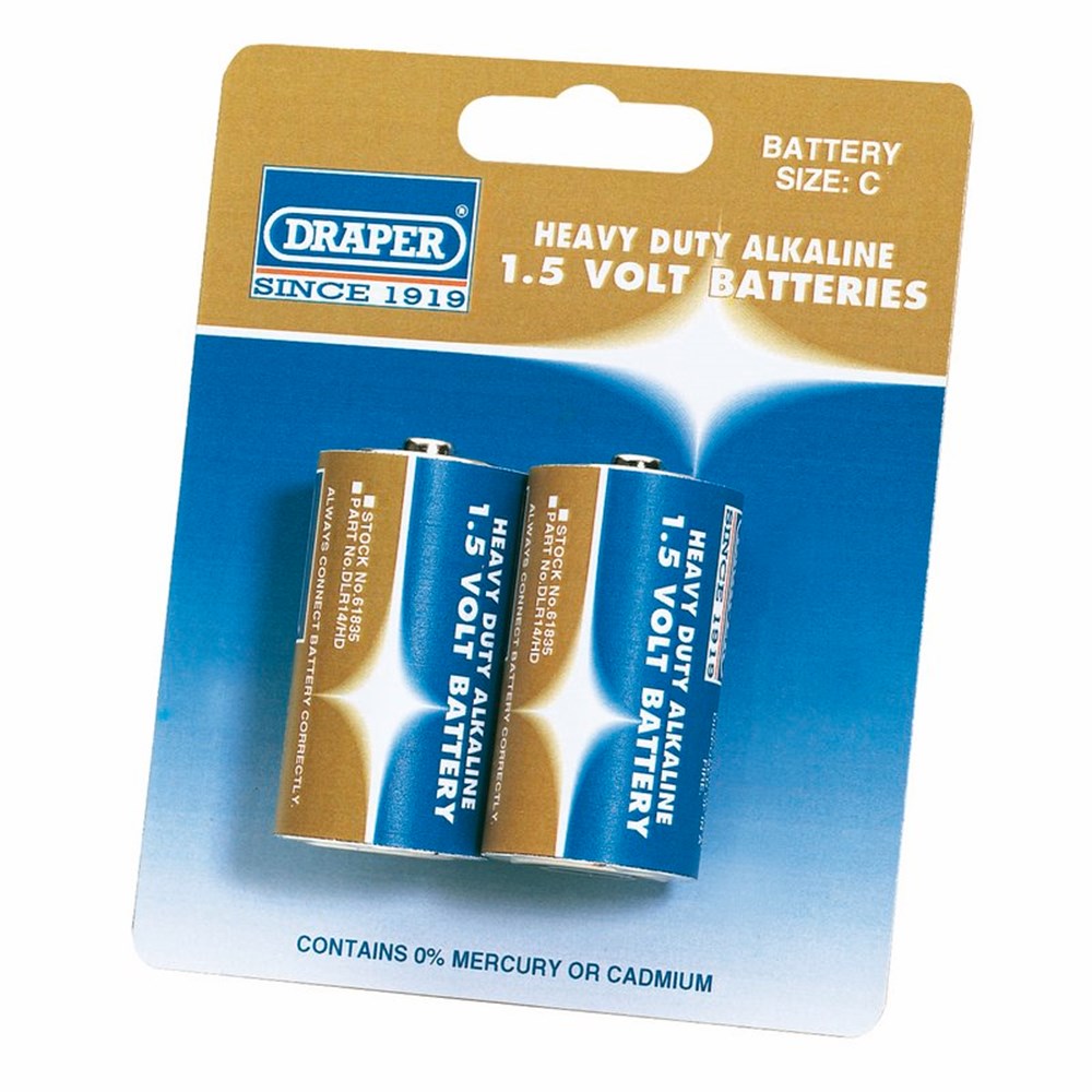 DRAPER 61835 - Heavy Duty Alkaline Batteries C (2-Pack)