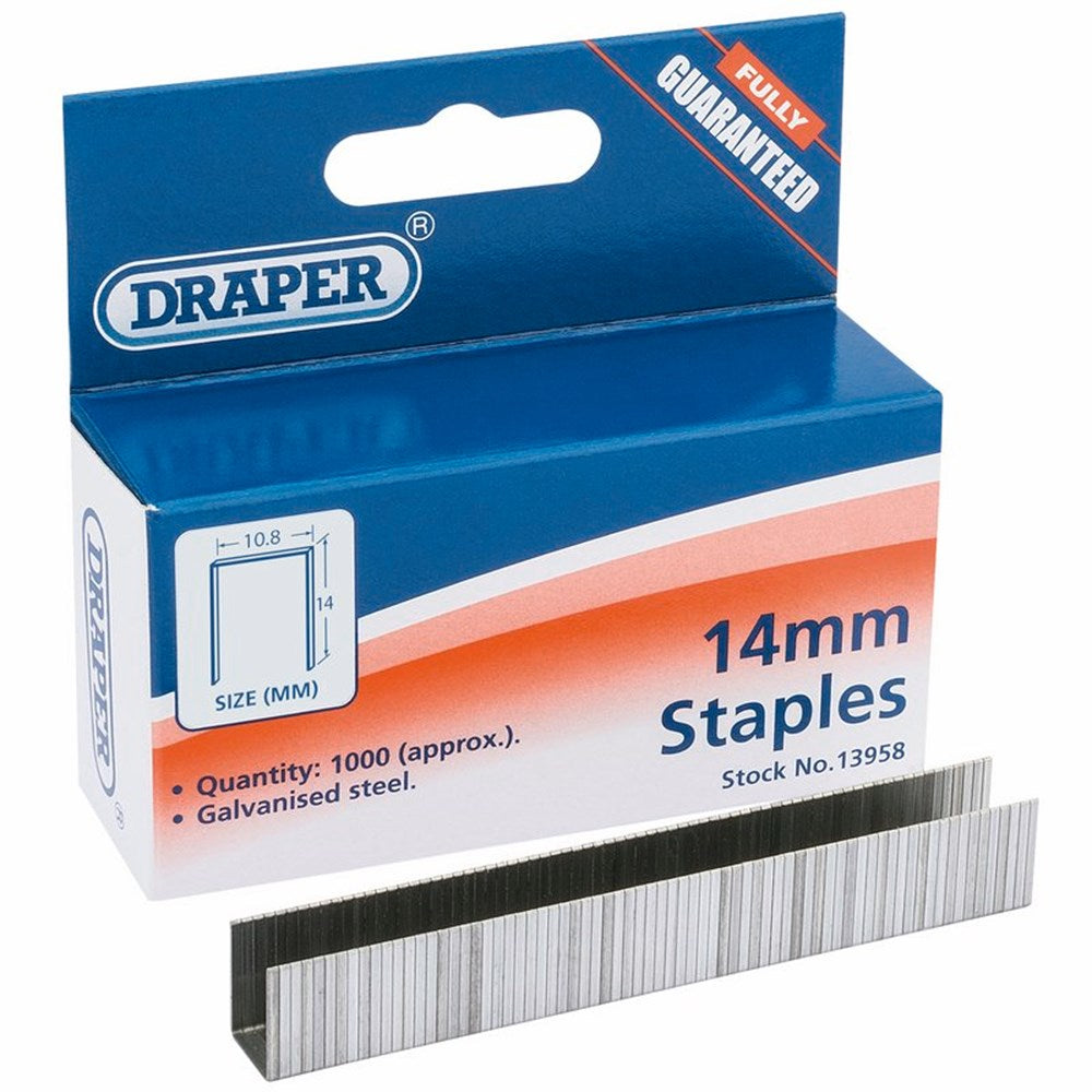 DRAPER 13958 - Heavy Duty Staples, 14mm (Pack of 1000)