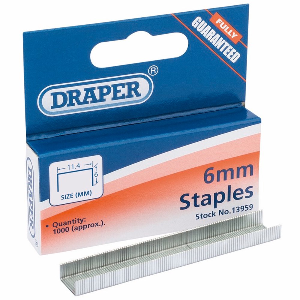 DRAPER 13959 - Steel Staples, 6mm (Pack of 1000)