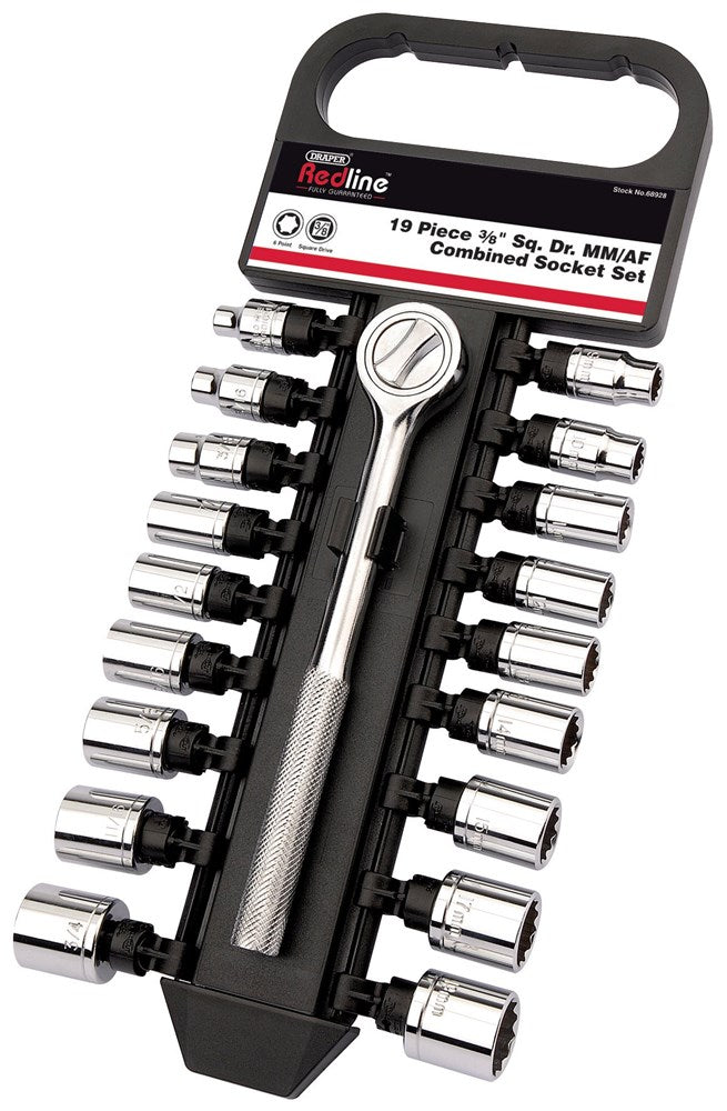 DRAPER 68928 - Draper Redline 3/8" Sq. Dr. MM/AF Combined Socket Set (19 Piece)