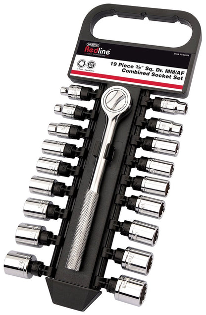 DRAPER 68928 - Draper Redline 3/8" Sq. Dr. MM/AF Combined Socket Set (19 Piece)