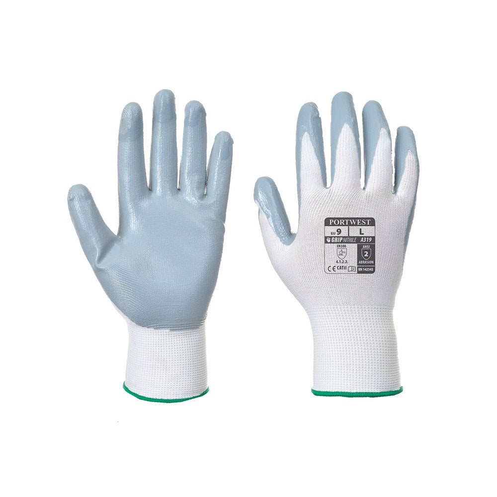 Portwest A319GRWL -  sz L Flexo Grip Nitrile Glove (with retail bag) - Grey