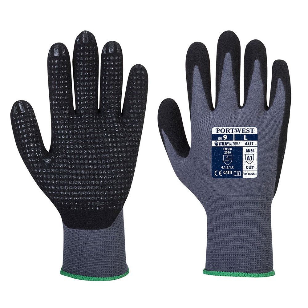 Portwest A351G8RL -  sz L DermiFlex Plus Glove - Grey/Black