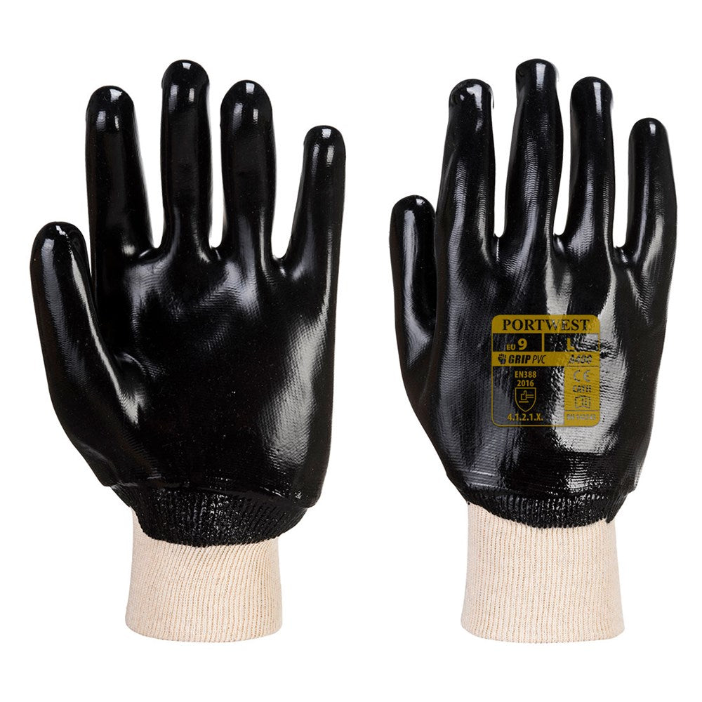 Portwest A400BKRXL -  sz XL PVC Knitwrist - Black
