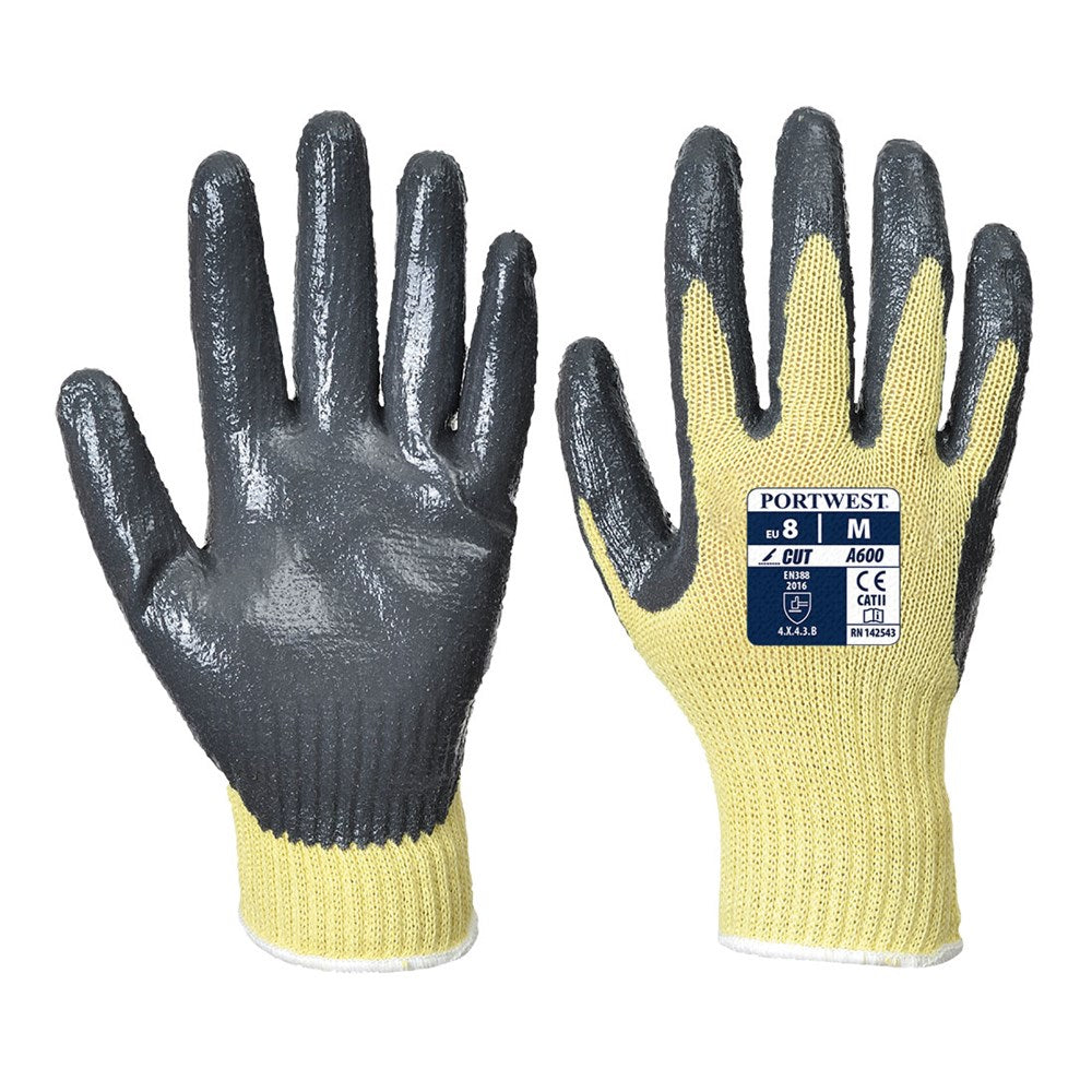 Portwest A600YGYXL -  sz XL Cut 3 Nitrile Grip Glove - Yellow/Grey