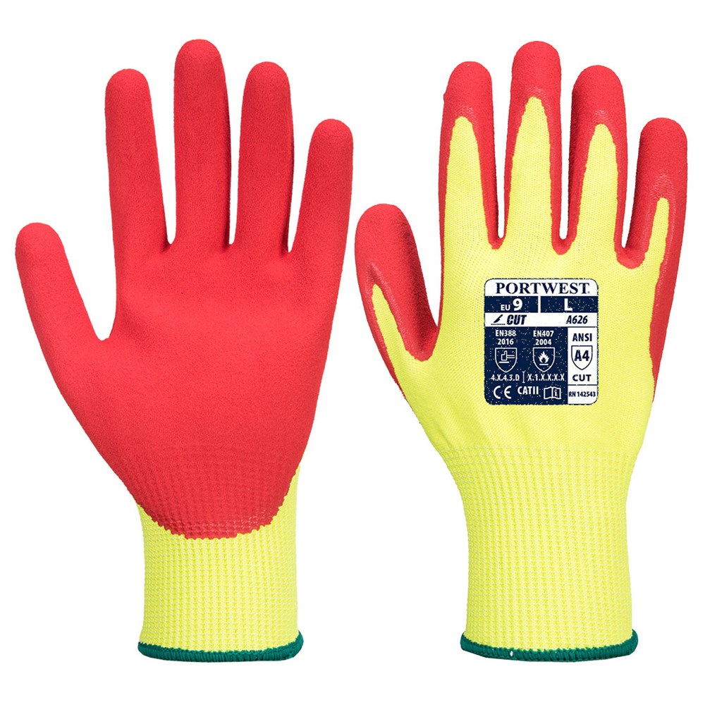 Portwest A626Y5RXXL -  sz 2XL Vis-Tex HR Cut Glove - Nitrile - Yellow/Red