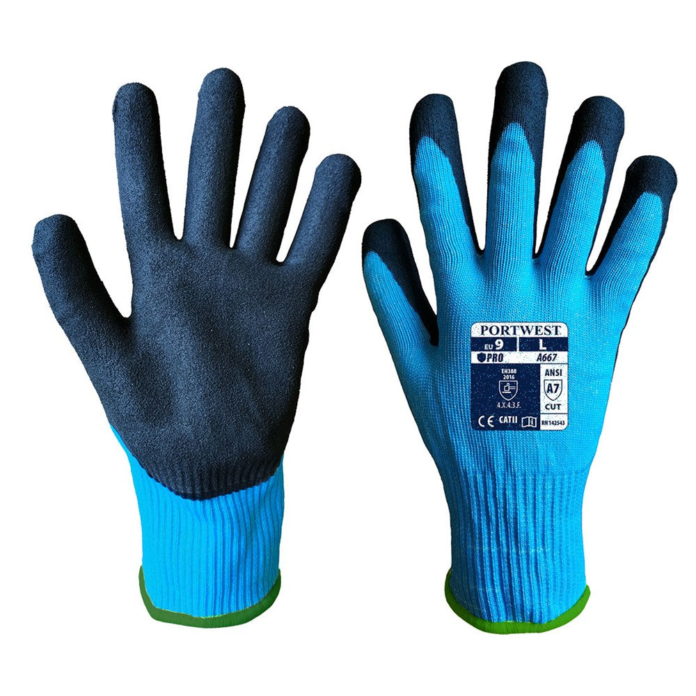 Portwest A667B8RL -  sz L Claymore AHR Cut Glove - Blue/Black