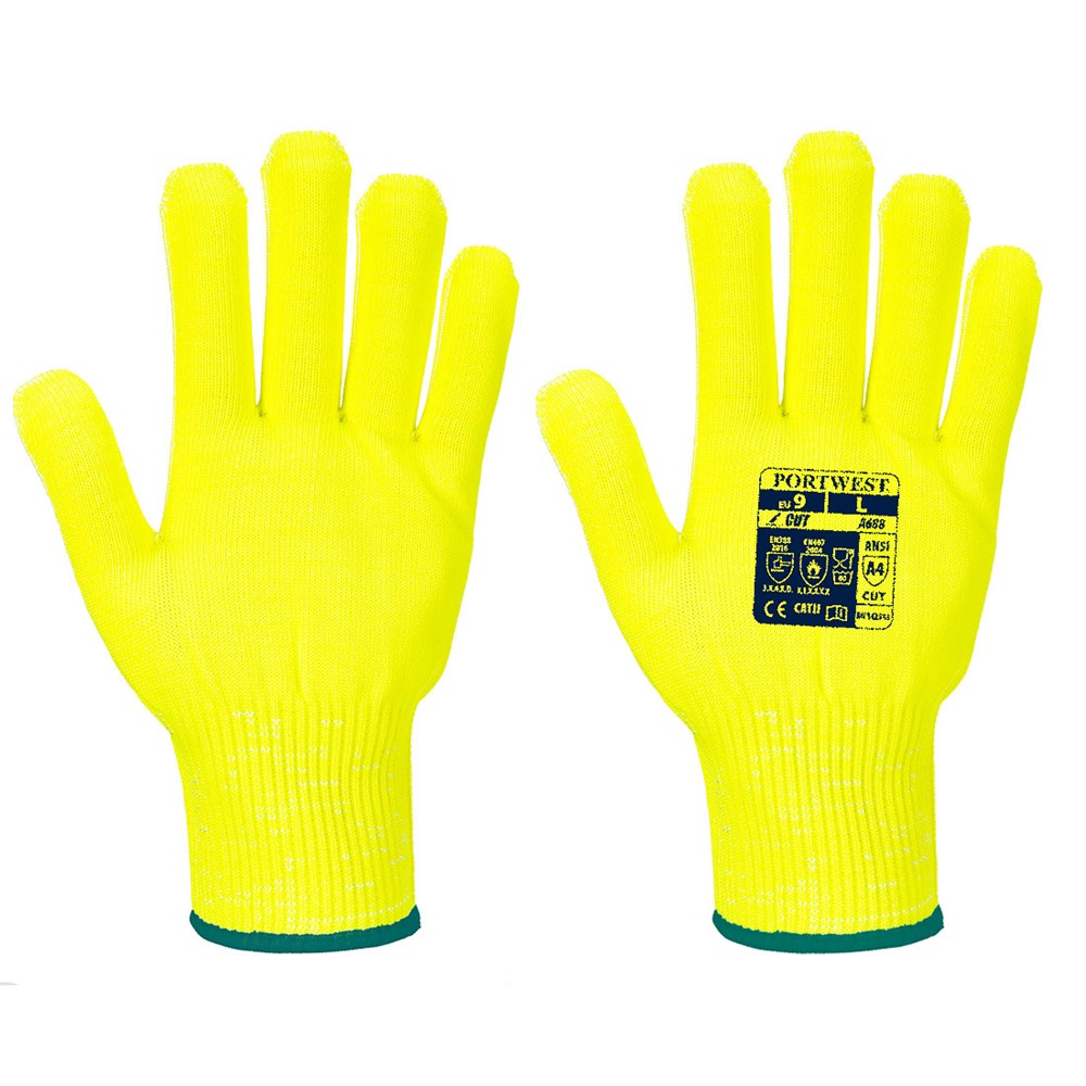 Portwest A688YERL -  sz Long L Pro Cut Liner Glove - Yellow