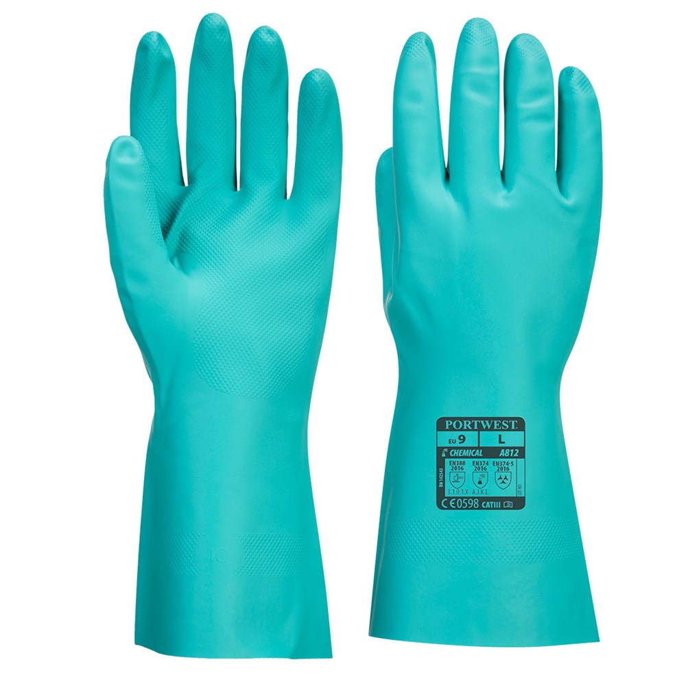 Portwest A812GNRL -  sz L Nitrosafe Plus Chemical Gauntlet - Green