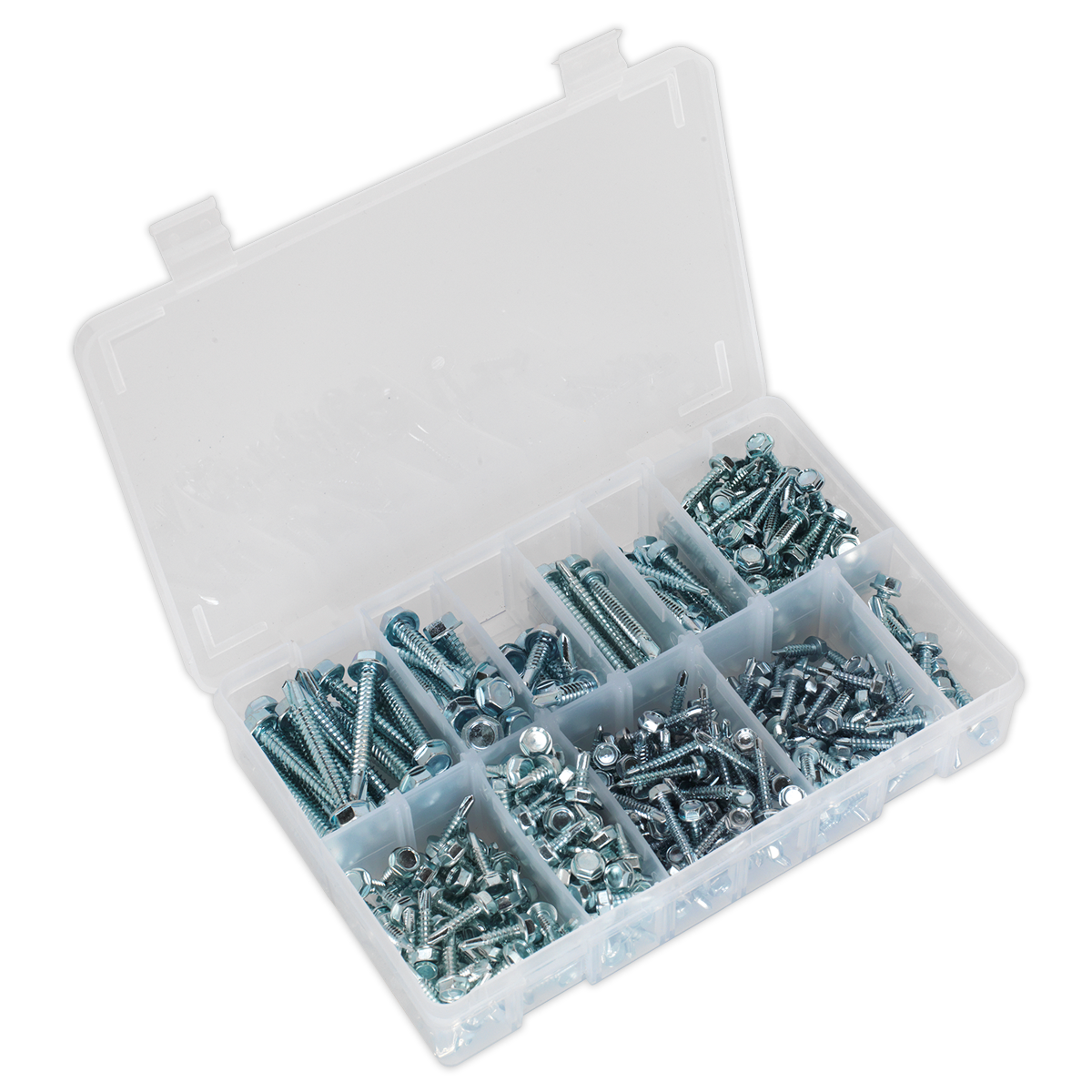SEALEY - AB061SDH Self Drilling Screw Assortment 410pc Hex Head Zinc