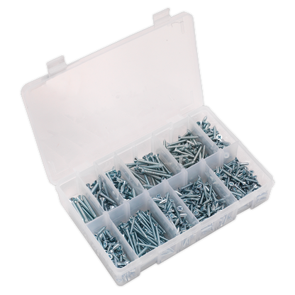 SEALEY - AB065STCP Self Tapping Screw Assortment 600pc Countersunk Pozi Zinc