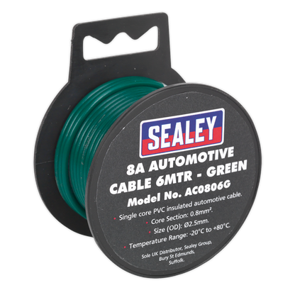 SEALEY - AC0806G Automotive Cable Thick Wall 8A 6m Green