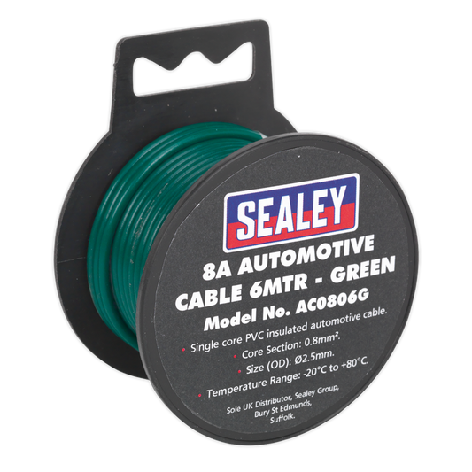 SEALEY - AC0806G Automotive Cable Thick Wall 8A 6m Green