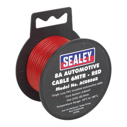 SEALEY - AC0806R Automotive Cable Thick Wall 8A 6m Red