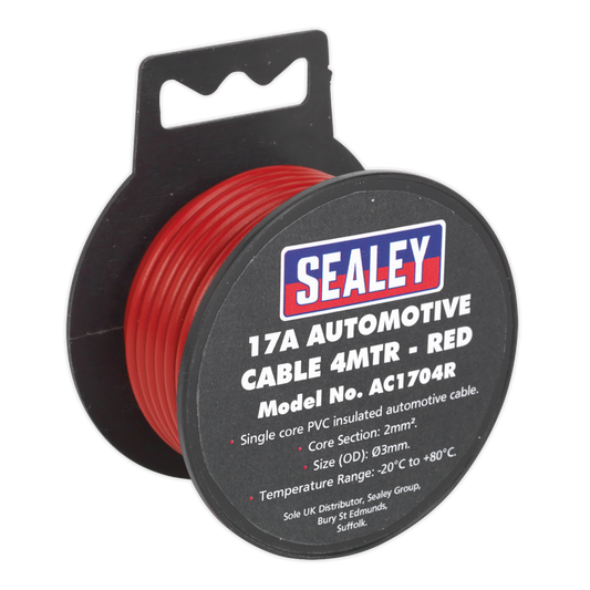 SEALEY - AC1704R Automotive Cable Thick Wall 17A 4m Red