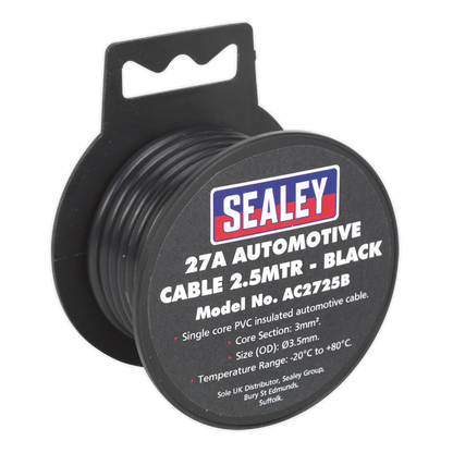 SEALEY - AC2725B Automotive Cable Thick Wall 27A 2.5m Black