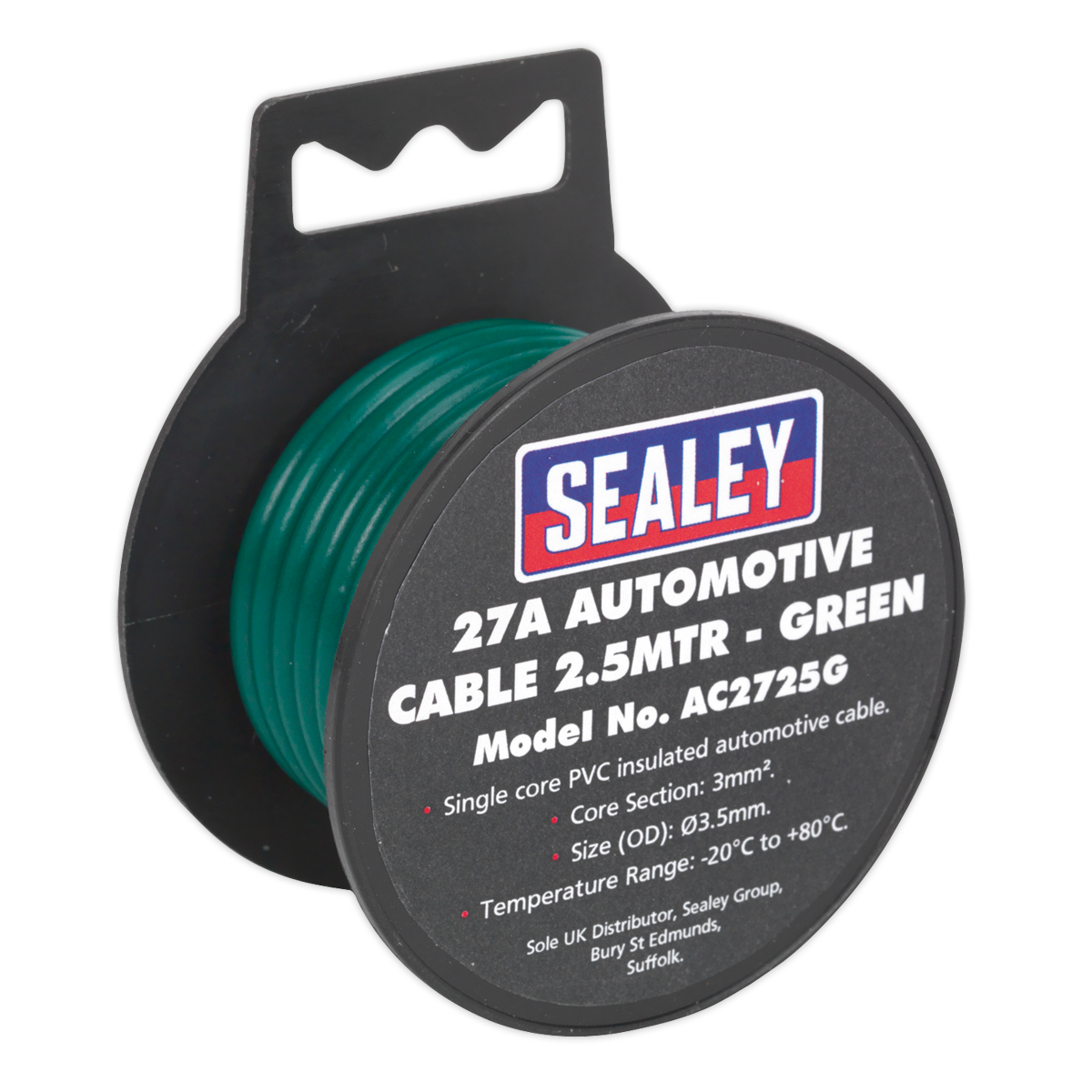 SEALEY - AC2725G Automotive Cable Thick Wall 27A 2.5m Green