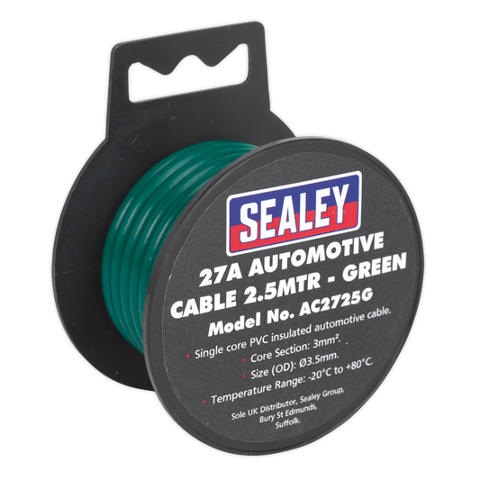 SEALEY - AC2725G Automotive Cable Thick Wall 27A 2.5m Green