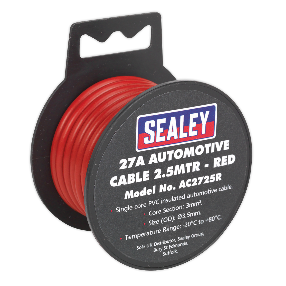 SEALEY - AC2725R Automotive Cable Thick Wall 27A 2.5m Red