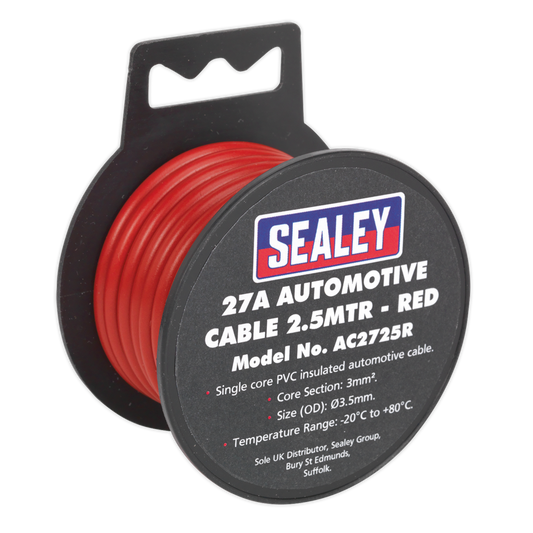 SEALEY - AC2725R Automotive Cable Thick Wall 27A 2.5m Red
