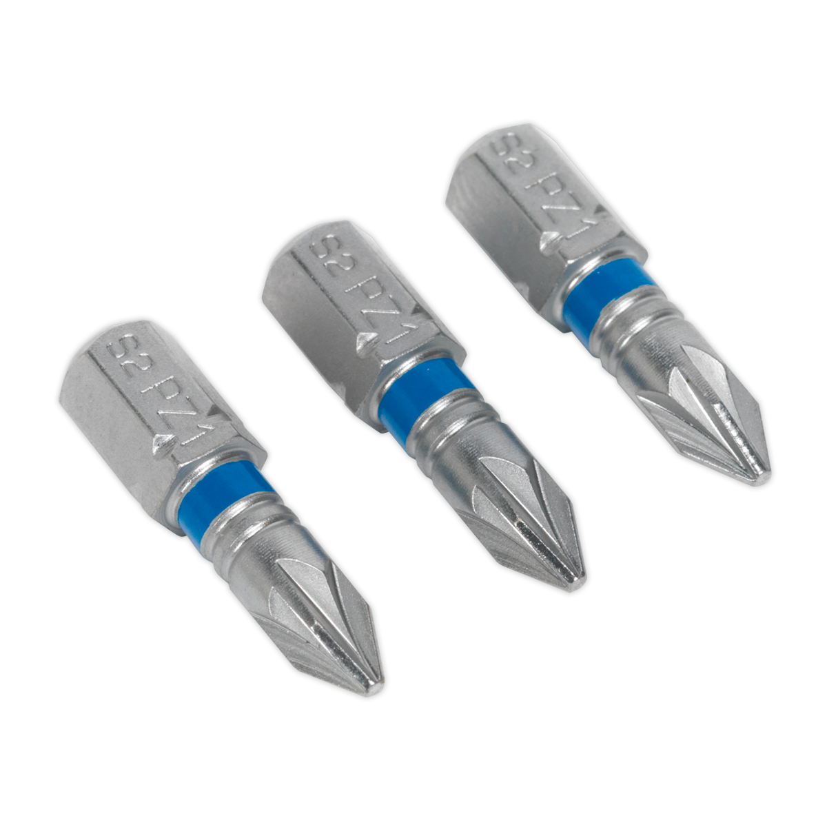 SEALEY - AK210504 Power Tool Bit Pozi #1 Colour-Coded S2 25mm Pack of 3
