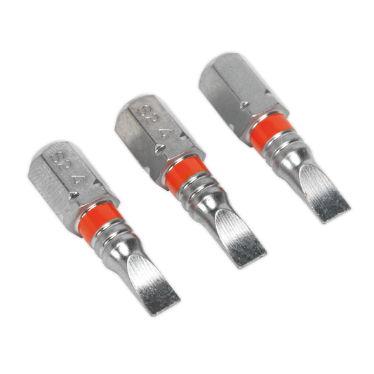 SEALEY - AK210507 Power Tool Bit Slotted 4mm Colour-Coded S2 25mm Pack of 3