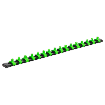 SEALEY - AK27052HV Socket Retaining Rail with 16 Clips 1/4"Sq Drive - Hi-Vis Green