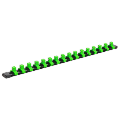 SEALEY - AK27053HV Socket Retaining Rail with 16 Clips 3/8"Sq Drive - Hi-Vis Green
