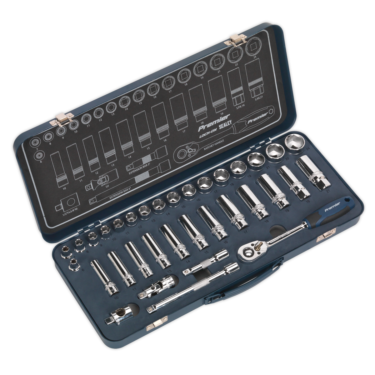 SEALEY - AK27481 Socket Set 34pc 3/8"Sq Drive Lock-On™ 6pt Metric