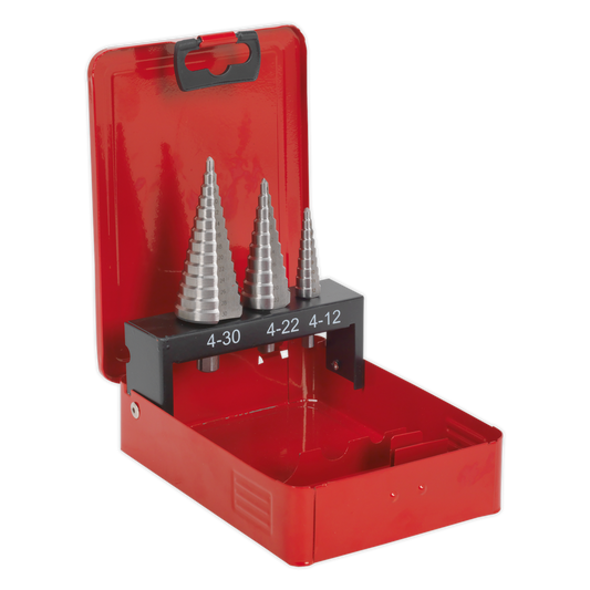 SEALEY - AK4733 HSS M2 Step Drill Bit Set 3pc Double Flute