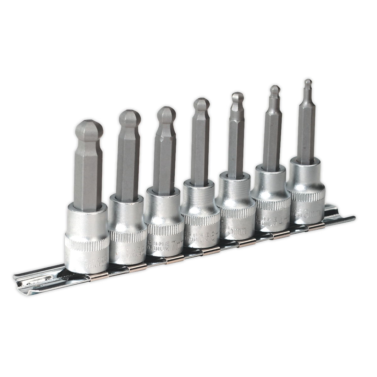 SEALEY - AK621 Ball-End Hex Socket Bit Set 7pc Metric 3/8"Sq Drive 62mm