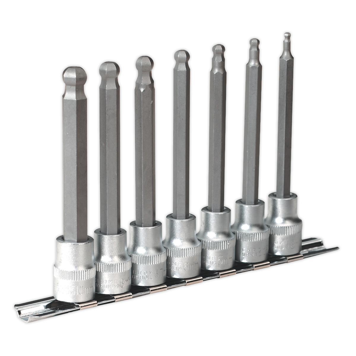 SEALEY - AK6212 Ball-End Hex Socket Bit Set 7pc Metric 3/8"Sq Drive 100mm
