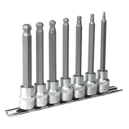 SEALEY - AK6212 Ball-End Hex Socket Bit Set 7pc Metric 3/8"Sq Drive 100mm