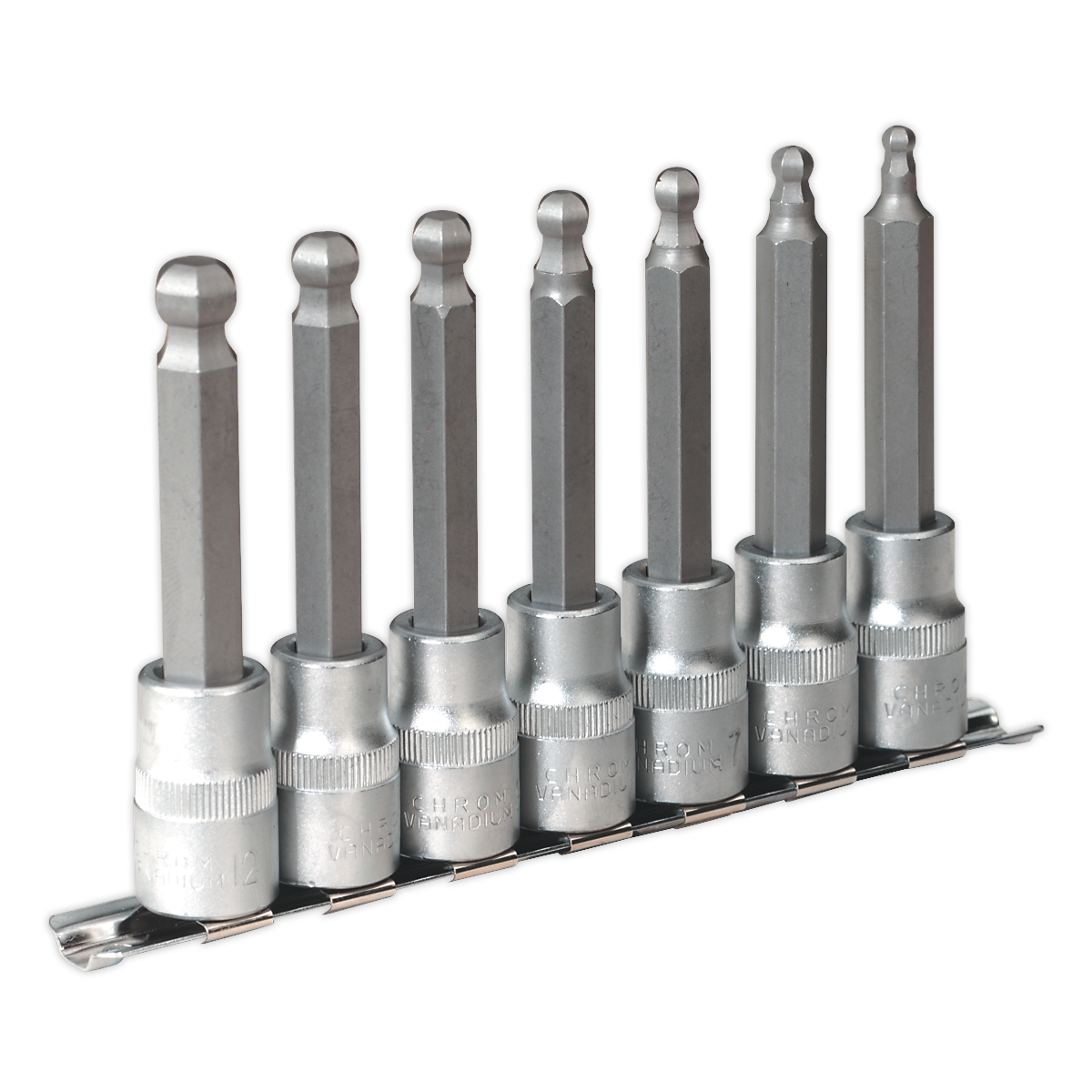 SEALEY - AK622 Ball-End Hex Socket Bit Set 7pc 100mm 1/2"Sq Drive Metric
