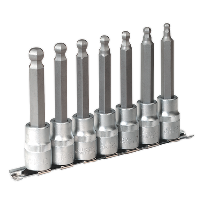 SEALEY - AK622 Ball-End Hex Socket Bit Set 7pc 100mm 1/2"Sq Drive Metric