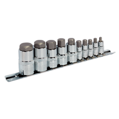 SEALEY - AK6229 Hex Socket Bit Set 10pc Stubby 1/4", 3/8" & 1/2"Sq Drive