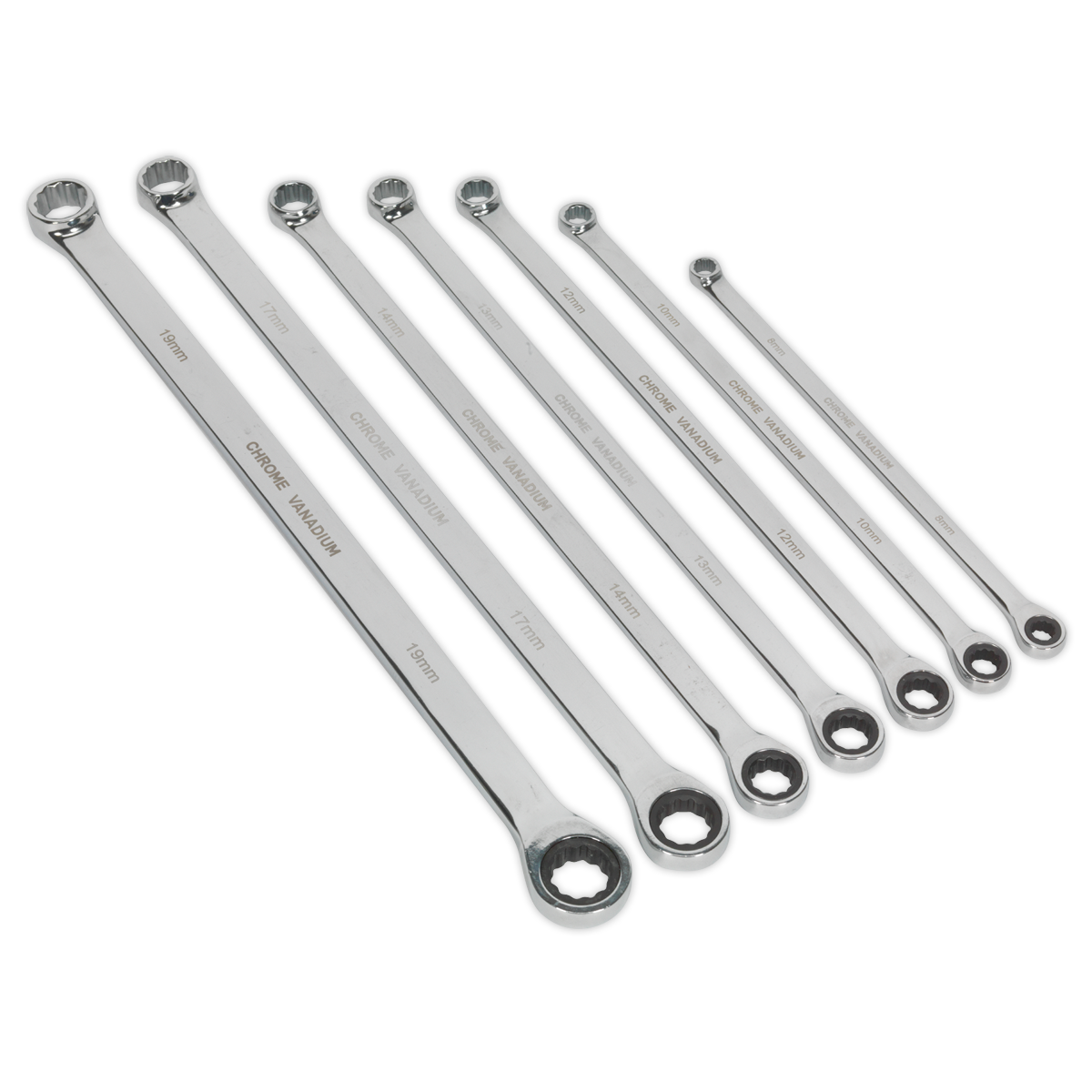 SEALEY - AK6319 Double Ring Ratchet/Fixed Spanner Set 7pc Extra-Long Metric