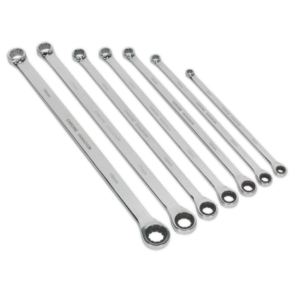 SEALEY - AK6319 Double Ring Ratchet/Fixed Spanner Set 7pc Extra-Long Metric