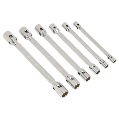 SEALEY - AK635 Double Flexi-Head Socket Spanner Set 6pc Fully Polished Metric