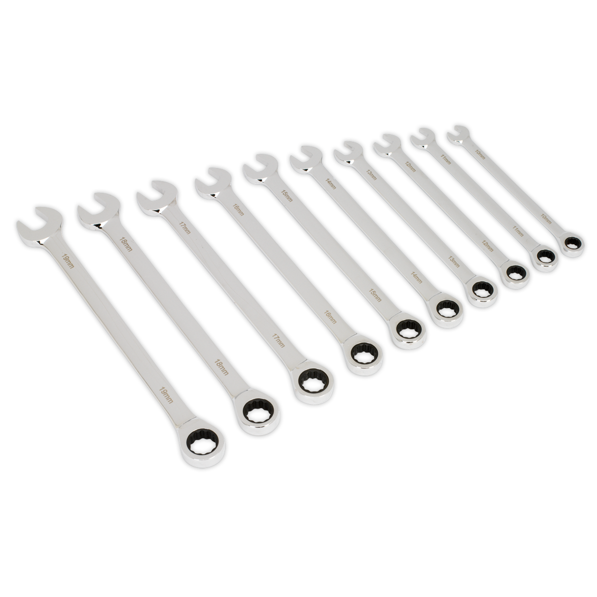 SEALEY - AK63910 Combination Ratchet Spanner Set 10pc Extra-Long Metric