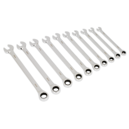 SEALEY - AK63910 Combination Ratchet Spanner Set 10pc Extra-Long Metric