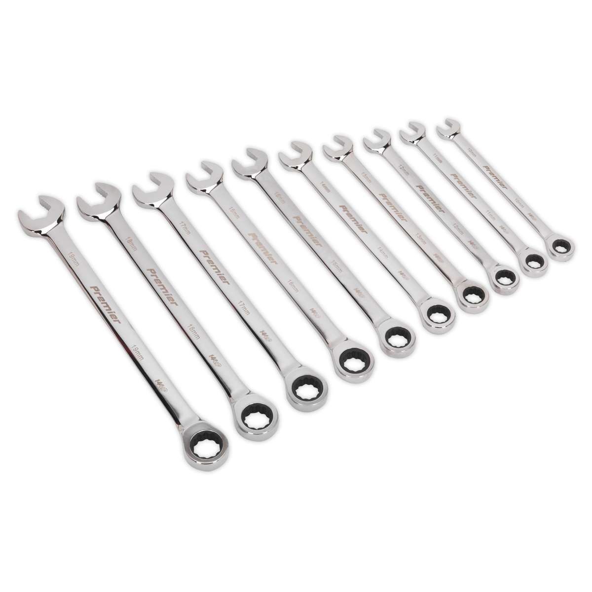 SEALEY - AK63914 Combination Ratchet Spanner Set 10pc Extra-Long Metric