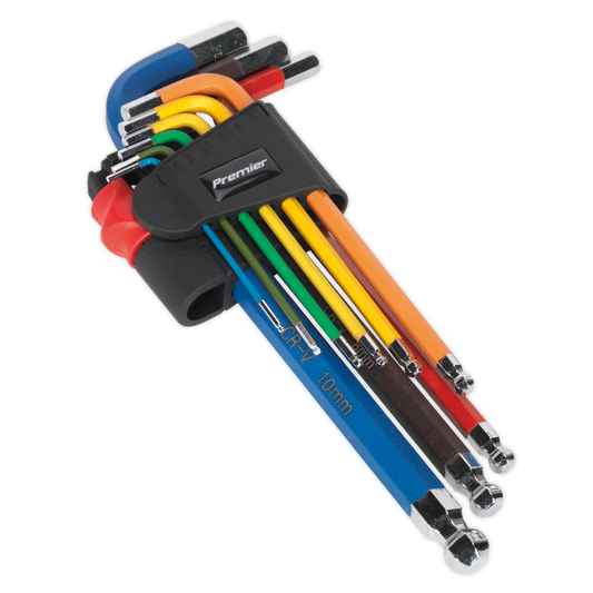 SEALEY - AK7190 Ball-End Hex Key Set 9pc Colour-Coded Long Metric