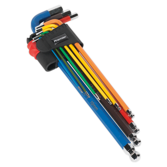 SEALEY - AK7191 Ball-End Hex Key Set 9pc Colour-Coded Extra-Long Metric